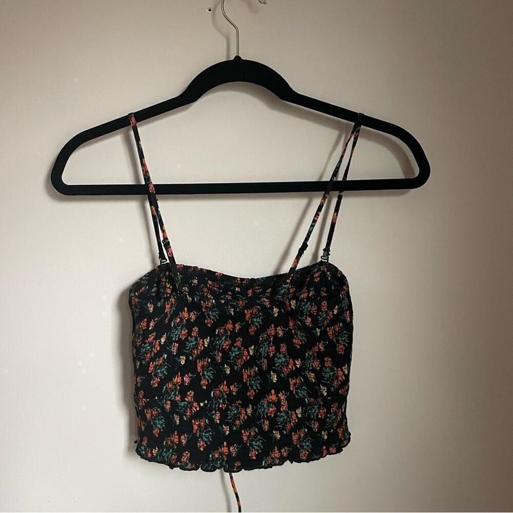 Free‎ People Black and Red Fitted Moody Floral Crop Camisole